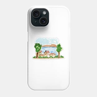 Little Town Watercolor Painting Phone Case