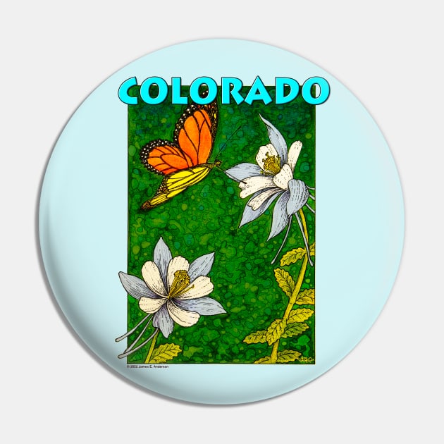 Colorado Monarch & Columbine Pin by JEAndersonArt