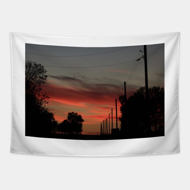 COUNTRY ROAD BLAZING RED SUNSET WITH CLOUD'S AND ROAD Tapestry by ROBERTDBROZEK