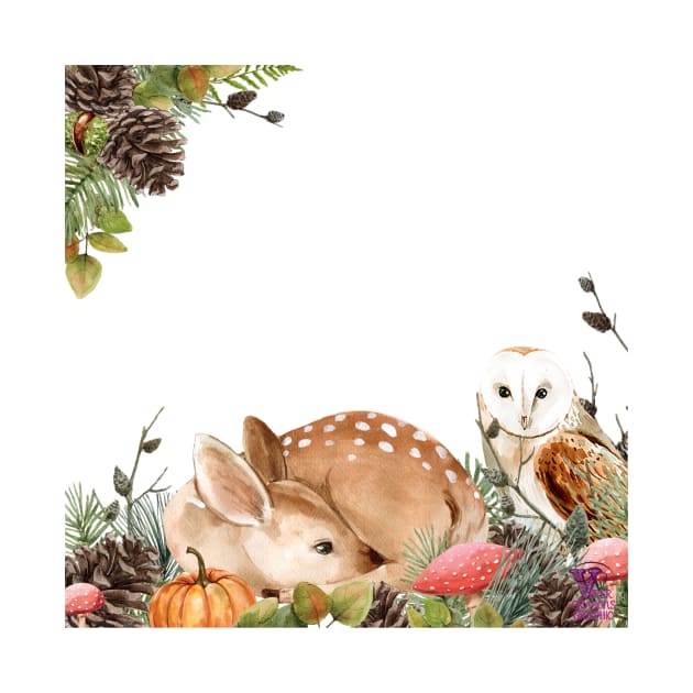 Bambi deer with owl in autumn colours by Viper Unconvetional Concept