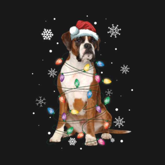 Funny Santa boxer Christmas Lights Tree Dog Lover Boxer Santa