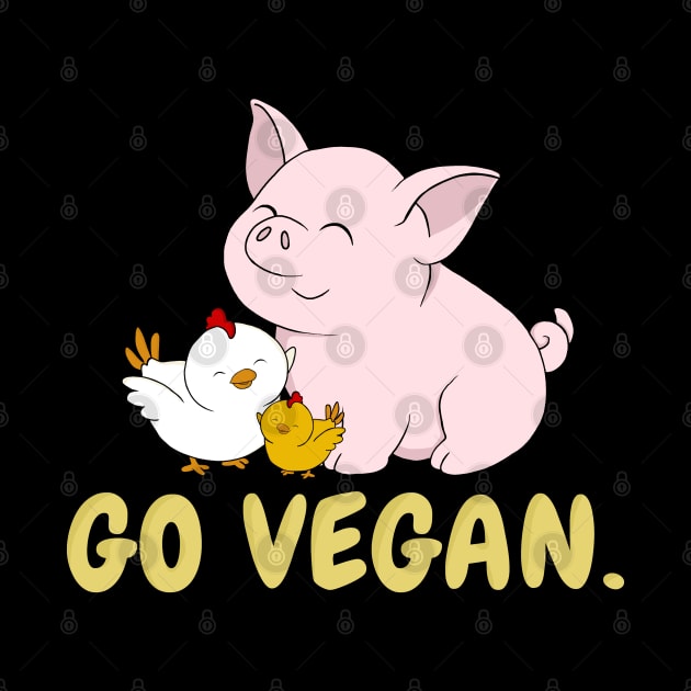 Go Vegan Cute Pig And Chicken 3 by valentinahramov