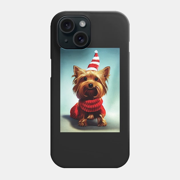 Christmas Yorkshire Terrier in a Festive hat and sweater Phone Case by Geminiartstudio