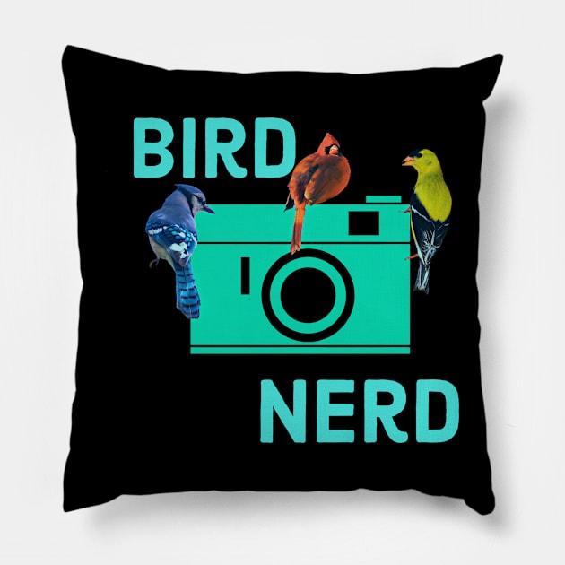 Birds On Camera Bird Nerd T-shirt Pillow by KathyG'sArt