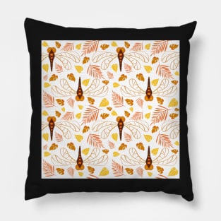 Dragonfly and Orange Leaf Pattern in Retro Pillow