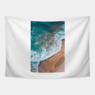Wild wave crashing on a beach - Aerial Landscape Photography Tapestry