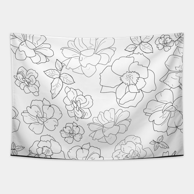 Ramblin' Rose Black on White Tapestry by ArtticArlo