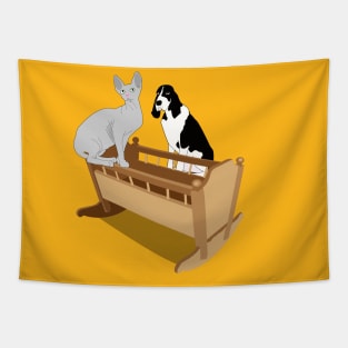 Dog Cat and Cradle Tapestry