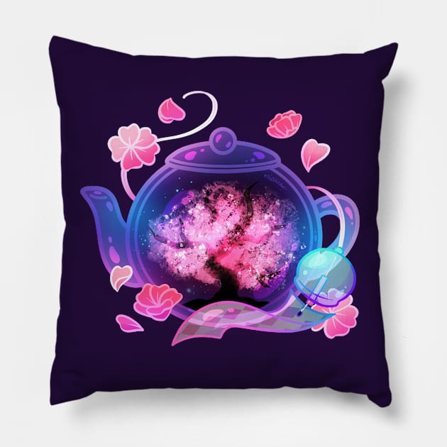 Nighttime Sakura Teapot Pillow by heysoleilart