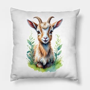 Pastoral Playmate: Watercolor Goat Portrait Pillow