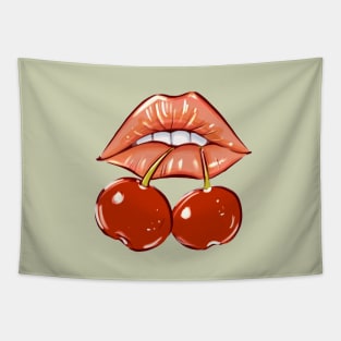 Vintage Cherry Lips Pattern Tapestry