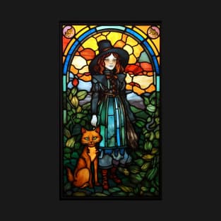 Stained Glass Style Lady With A Cat T-Shirt