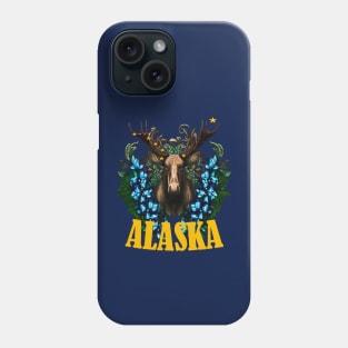 Eight Stars Of Alaska With Moose And Alpine Flowers Phone Case