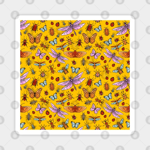 Pretty bugs, butterflies and dragonflies pattern Magnet by iulistration