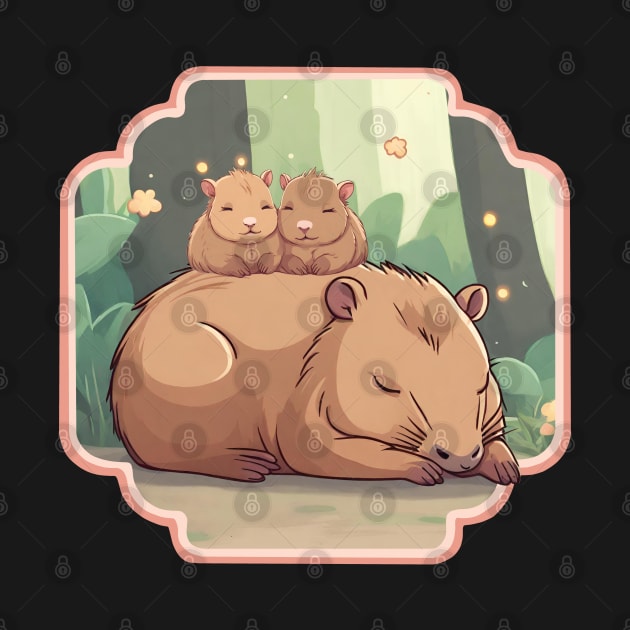 Cute capybara family by Ilustradamus