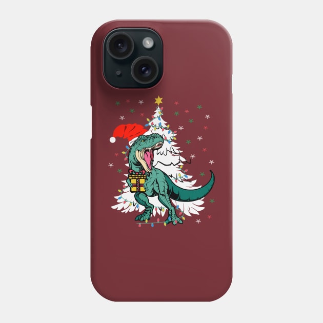 Tree Rex T-Rex Wearing Santa Hat Christmas Tree Xmas Lights Dinosaur Lover Christmas Gift Phone Case by BadDesignCo