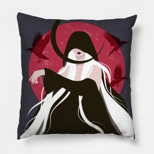 Gothic art, Halloween, Spooky decor, Crow, Woman with long white hair, Witch art, Dark art, Moon art Pillow