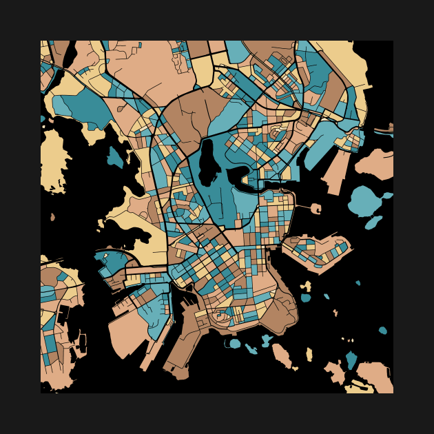 Helsinki Map Pattern in Mid Century Pastel by PatternMaps