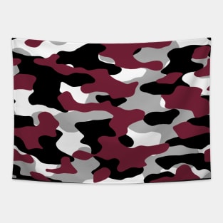 Burgundy, Black, White and Gray Camo Tapestry