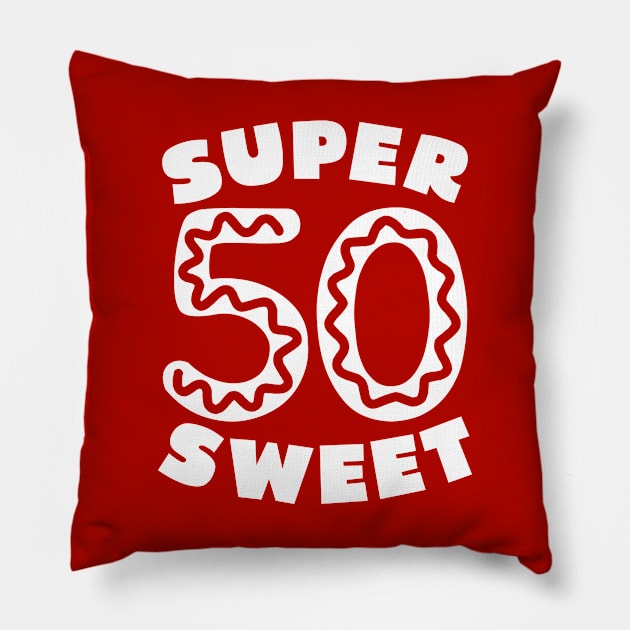 Super Sweet 50 White Donut Icing Pillow by colorsplash