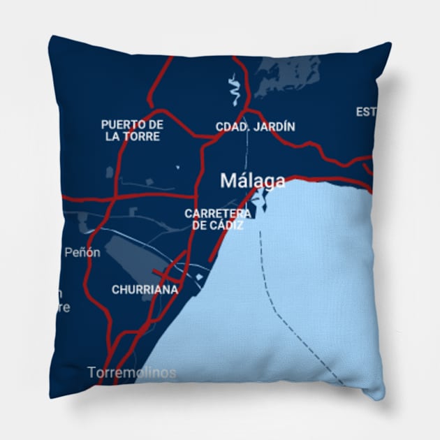 Malaga blue map Pillow by Mapmania
