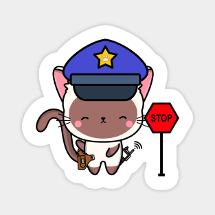 Funny White Cat Policeman Magnet