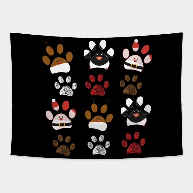 Santa Claus made of paw prints cute Tapestry by GULSENGUNEL
