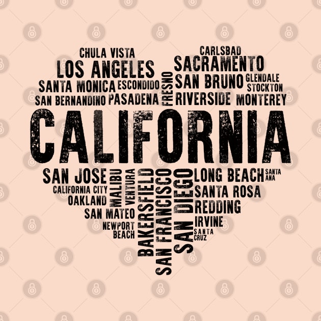 Retro California Heart Love LA San Francisco San Diego San Bernardino San Jose Santa Monica by BoogieCreates