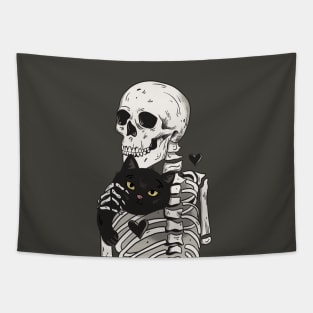 Skeleton and cat Tapestry