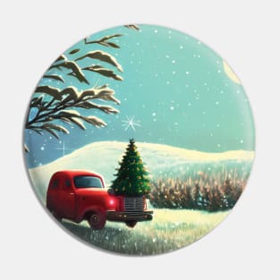 Vintage Red Christmas Truck Wanderlust in the Xmas Tree Farm 60s Christmas Vacation Pin