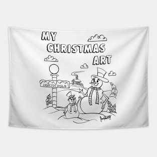 Snowman dad and son printable coloring Tapestry