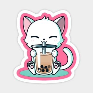 Cute Cat Drinking Cold Drink - Cute Funny Cat Love Artwork Magnet