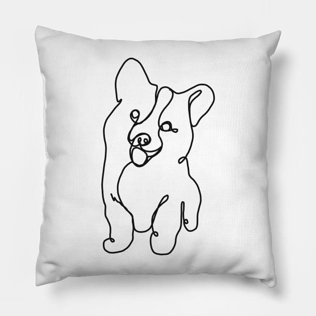 Happy Lil’ Wiggle - Black and White String Drawing of a Corgi - Hand-drawn art perfect for stickers and mugs, legging, notebooks, t-shirts, greeting cards, socks, hoodies, pillows and more Pillow by cherdoodles