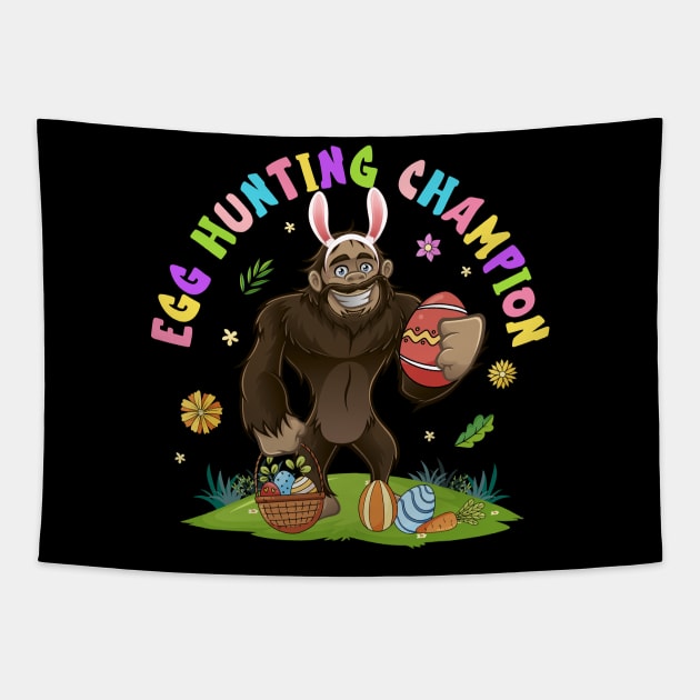 Egg Hunting Champion Funny Bigfoot Bunny Easter Day Tapestry by ttao4164