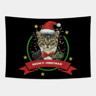 Meow Christmas with tuxedo Cat Tapestry