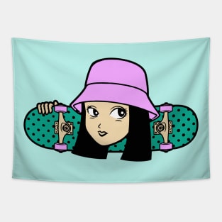 Cool Skater Girl with Bucket Hat Tapestry