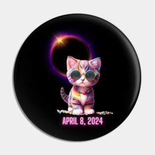 Solar Eclipse 2024 Cute Rainbow Kitty Cat Wearing Solar Eclipse Glasses Pin