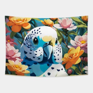 Blossoming Budgie- Budgerigar with beautiful buttercups Tapestry