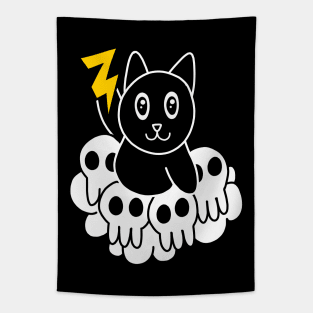 Black Cat Thunder Skulls Tapestry