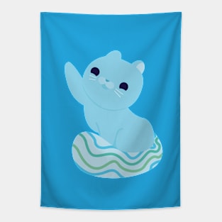 Cute Blue Water Seal Cat Tapestry