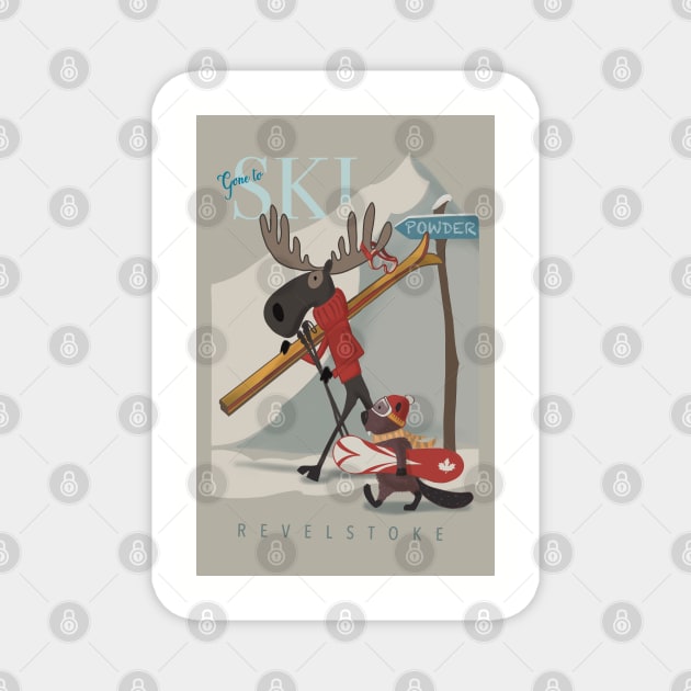 Ski Revelstoke Moose and Beaver travel poster Magnet by SFDesignstudio