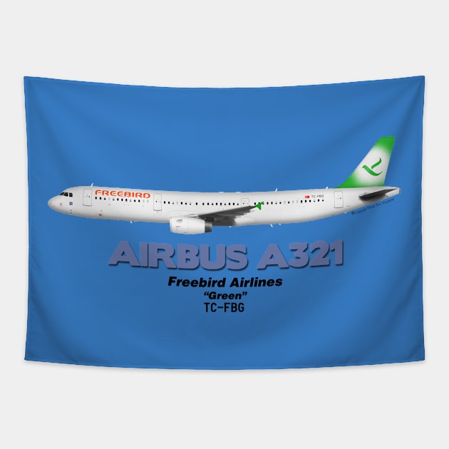 Airbus A321 - Freebird Airlines "Green" Tapestry by TheArtofFlying