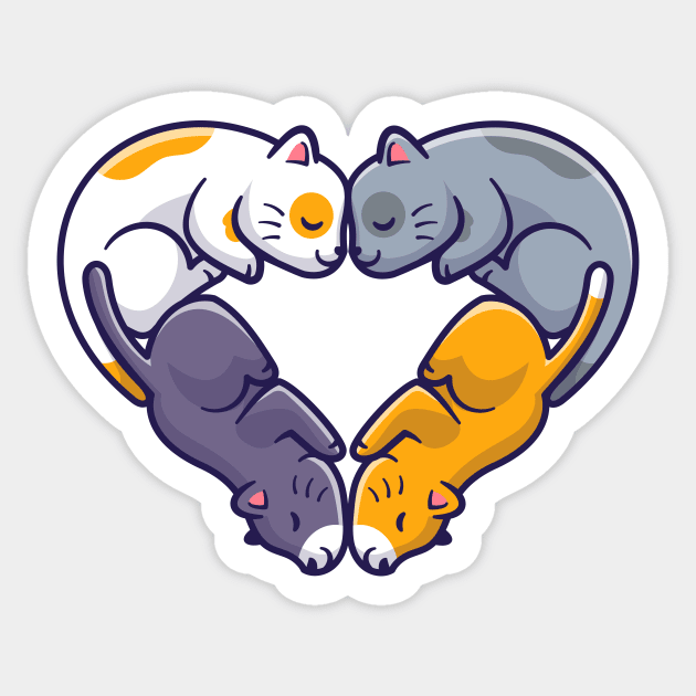 Cute Cat Love Cartoon Vector Icon Illustration - Love - Sticker