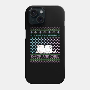 Cute Kpop Ugly Christmas Sweater K-Pop And Chill Black Pink Rosa Baby Blue Cats Pastell Colors Xmas Sweatshirt Design Funny Gift Idea for Girls Women Wife Girlfriend - MEH Lazy X-Mas is the best! Phone Case