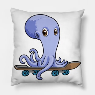 Octopus as Skater with Skateboard Pillow