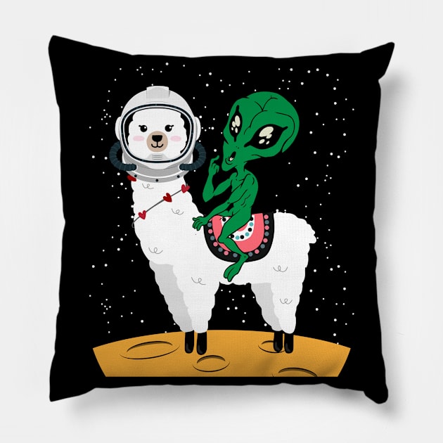 Llama Alien - Funny Animal Pun Joke Lover Spacecraft Lover Pillow by YouareweirdIlikeyou