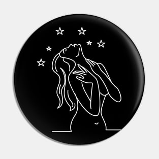 One Line Art Woman with Stars Pin