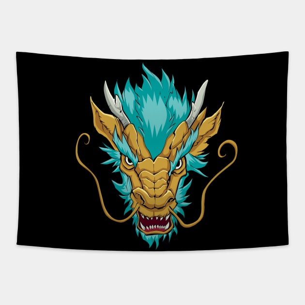 Chinese Dragon Head Gold Tapestry by Malchev