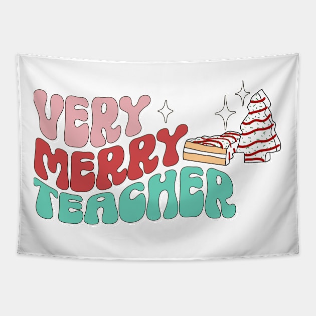 Teacher Christmas Cake Very Merry Groovy Christmas Vibes Tapestry by SilverLake