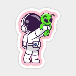 Cute Astronaut Holding Baby Alien Cartoon Magnet